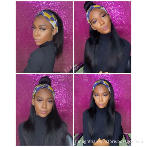 Headband Scarf Wig Glueless 100%Human Hair for African American Women Beginner short brazillian wig headbang wig